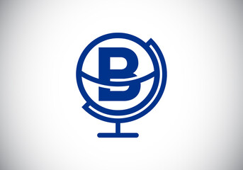 Initial B monogram alphabet with earth globe emblem. Globe logo design vector template. Font emblem. Logo for communication business  and company identity