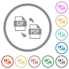 GIF PDF file conversion flat icons with outlines