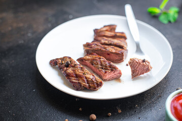 steak grill meat beef bbq veal grilled barbecue on the table, healthy meal snack copy space food background keto or paleo diet
