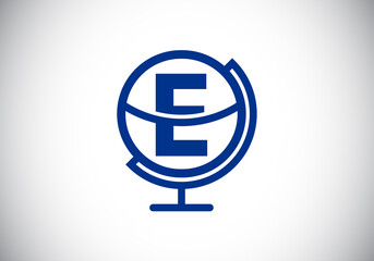 Initial E monogram alphabet with earth globe emblem. Globe logo design vector template. Font emblem. Logo for communication business  and company identity