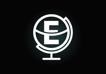 Initial E monogram alphabet with earth globe emblem. Globe logo design vector template. Font emblem. Logo for communication business  and company identity