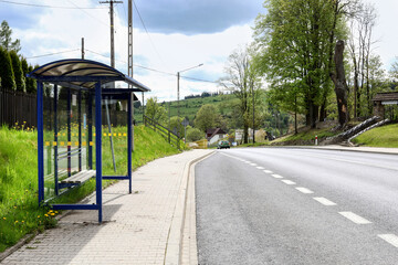 ORAWKA, POLAND - MAY 08, 2021: A country bus stop in Orawka, Poland.