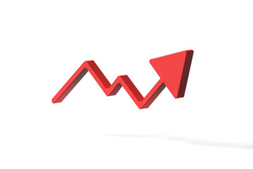 上げ下げを繰り返しながら上昇へ向かう赤い矢印の3Dイラスト