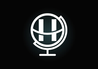 Initial H monogram alphabet with earth globe emblem. Globe logo design vector template. Font emblem. Logo for communication business  and company identity