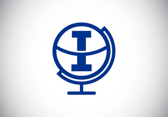Initial I monogram alphabet with earth globe emblem. Globe logo design vector template. Font emblem. Logo for communication business  and company identity
