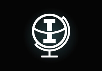 Initial I monogram alphabet with earth globe emblem. Globe logo design vector template. Font emblem. Logo for communication business  and company identity