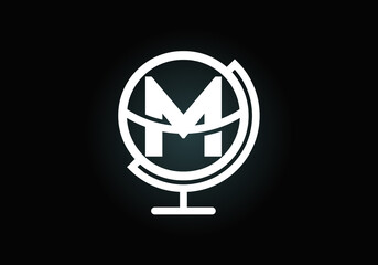 Initial M monogram alphabet with earth globe emblem. Globe logo design vector template. Font emblem. Logo for communication business  and company identity