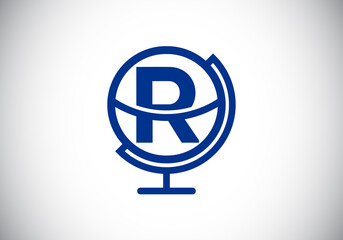 Initial R monogram alphabet with earth globe emblem. Globe logo design vector template. Font emblem. Logo for communication business  and company identity