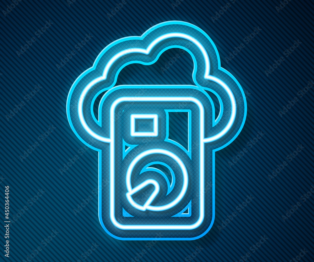 Aufkleber glowing neon line cloud database icon isolated on blue background. cloud computing concept. digital 