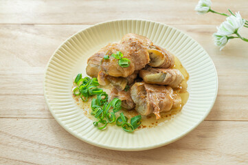 白ナスの肉巻き　バターしょうゆ味