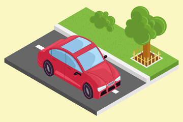 Isolated isometric 3d car on a street