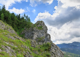Fototapeta na wymiar Mountain landscape in summer. View from Nosal in Bieszczady National Park, Poland