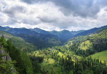 Mountain landscape in summer. View from Nosal in Bieszczady National Park, Poland