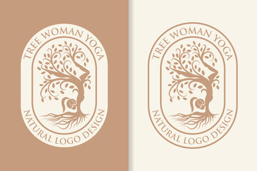 tree woman yoga natural logo design