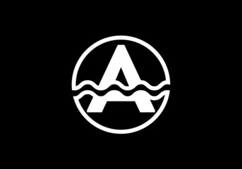 Initial A monogram alphabet in a circle with water waves. Water wave logo design. Logo for the ocean, sea-related business, and company identity