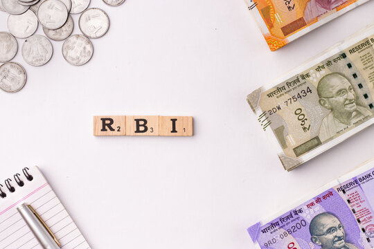 Assam, india - March 30, 2021 : Word RBI written on wooden cubes stock image.