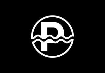 Initial P monogram alphabet in a circle with water waves. Water wave logo design. Logo for the ocean, sea-related business, and company identity