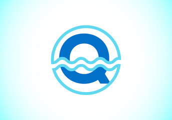 Initial Q monogram alphabet in a circle with water waves. Water wave logo design. Logo for the ocean, sea-related business, and company identity