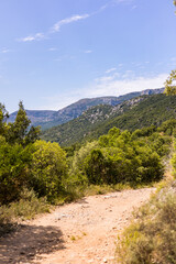 Vue sur le Massif de la Séranne depuis les gorges de Buèges (Occitanie, France)