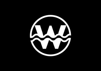 Initial W monogram alphabet in a circle with water waves. Water wave logo design. Logo for the ocean, sea-related business, and company identity