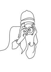 One continuous line drawing,  man take it the photographie