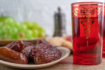 Dried date fruits. Oriental Arabian food.