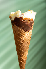 fresh ice cream cone in a sunny morning near a window