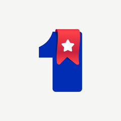 Cute and bold number one logo with a red bookmark ribbon and white star.