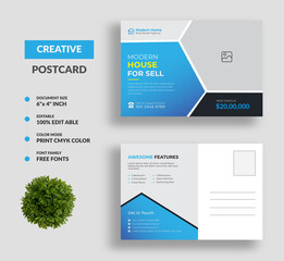 Real Estate and Modern Home Sale Postcard Design Template