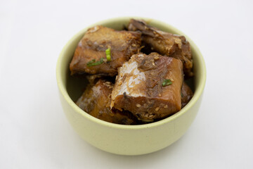 Korean Braised semi-dried pollock side dish which is called Kodari Jorim