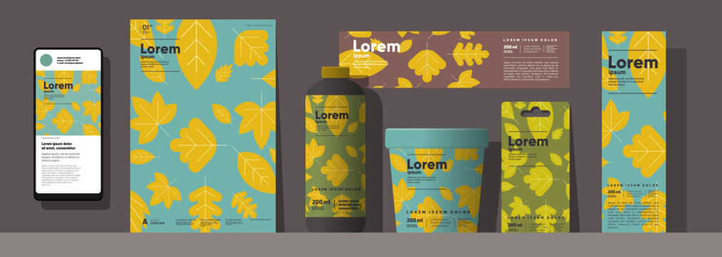 Autumn backgrounds. An example of the use of vector illustrations on labels, packaging. Corporate identity and branding. Design templates in different sizes.