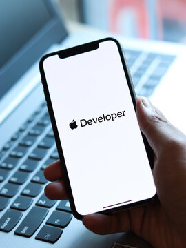 Assam, india - March 30, 2021 : Apple Developer logo on phone screen stock image.