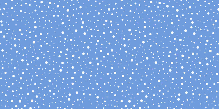 Dots on blue background seamless pattern. Snow background vector illustration. For wrapping paper, design, postcard, fabric, baby clothes, baby room. Christmas and New Year concept.