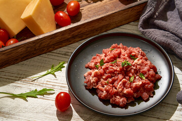 Summer home cooking cheese raw beef