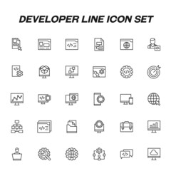 Collection of line icons of profession of developer