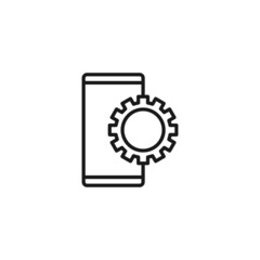 Line icon of gear in front of mobile phone