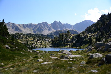 Fototapeta na wymiar Lake in Collada de Pessons. Pirynees. Grau Roig, Soldeu, Andorra