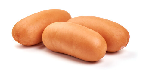 Fresh sausages, isolated on white background.