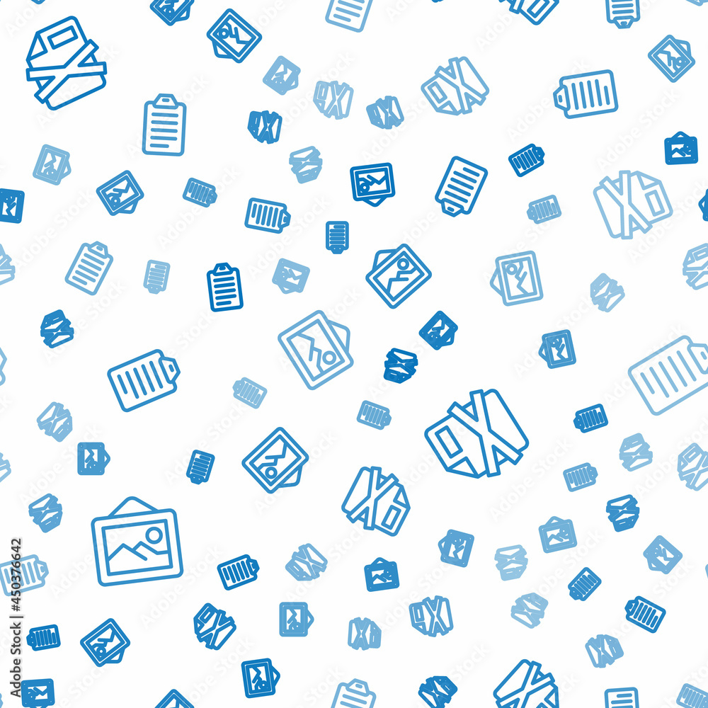 Poster set line picture landscape, delete file document and to list or planning on seamless pattern. vector