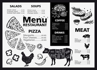 Menu template design for restaurant, sketch illustration. Vector.	
