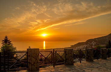 Seen from Alanya , Turkey at sunset from a mountain behind