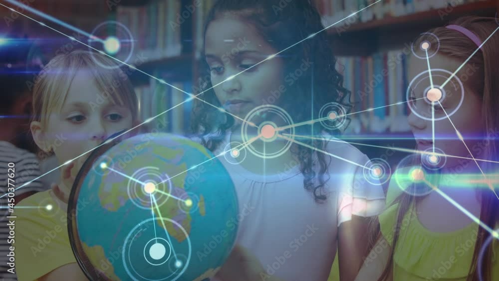 Poster animation of networks of connections over schoolchildren using globe