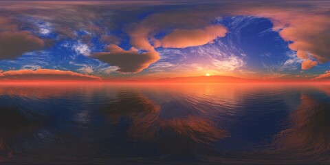 Fototapeta premium sea panorama, HDRI, environment map , Round panorama, spherical panorama, equidistant projection, 360 high resolution panorama 3d rendering, 