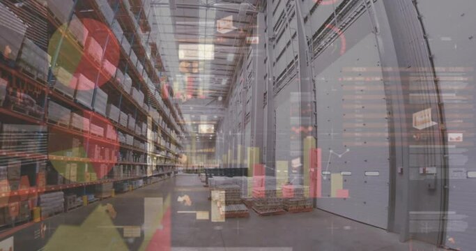 Animation of data processing over empty warehouse