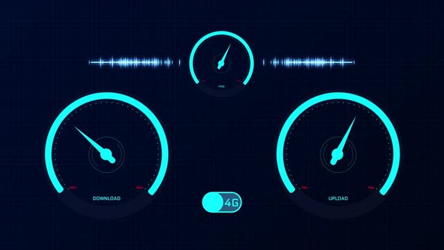 5g technology concept speed test mobile application running Animation. cellular networks. Fifth generation connection shows high speed. Speed Internet Test Background. indicator high speed internet