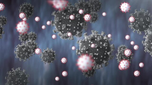 Animation of covid 19 virus cells over black background