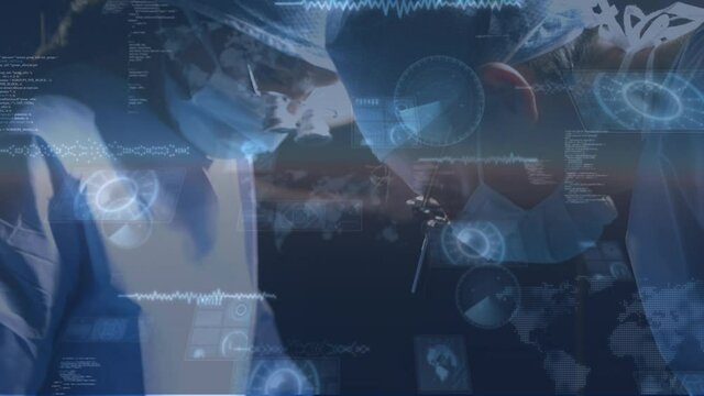 Animation of data processing over doctors during surgery