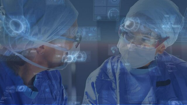 Animation of data processing over doctors during surgery