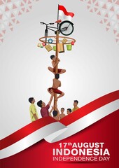 17th august Indonesia independence day background. Indonesia traditional special games during independence day, children climbed the areca nut. vector illustration.