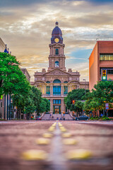 Historical Fort Worth courthouse at sunset - 450382022